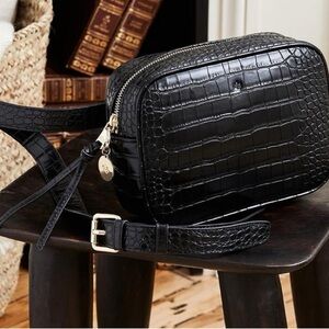 Black Croc Embossed Crossbody Bag